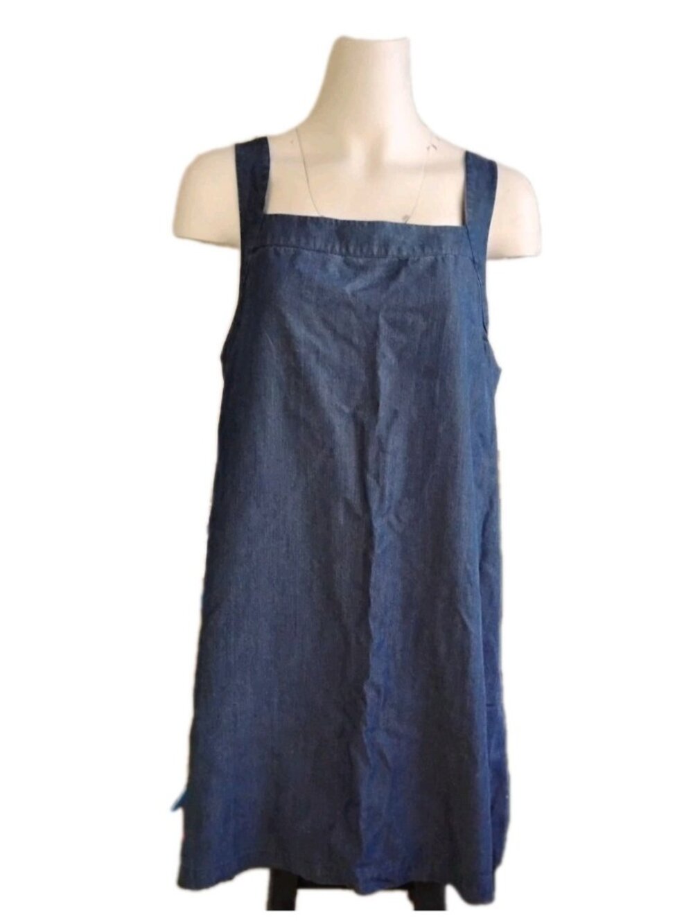 Womens Chambray Midi Dress Lyocell Square Neckline Cottagecore Minimalist Size M - Picture 2 of 8